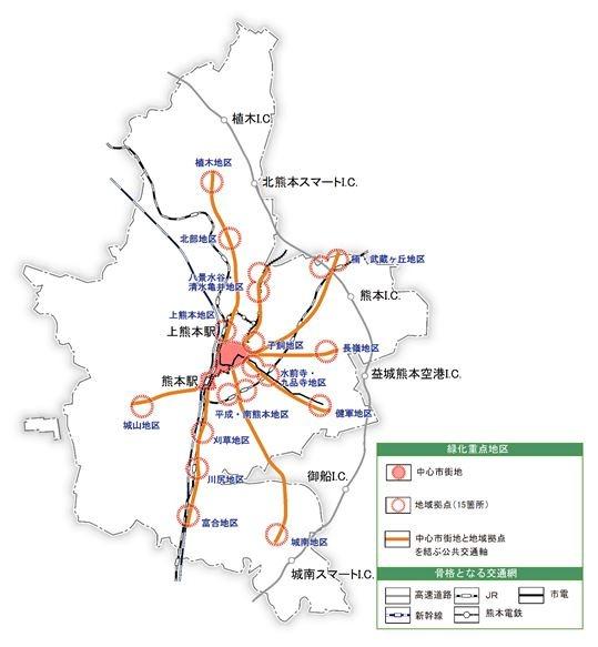 熊本県の緑化重点地区を表す図
