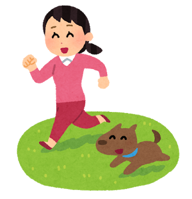 犬と女性が走っているイラスト
